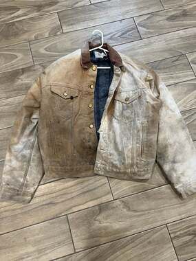 Vintage 90s Carhartt JB0906 Blanket Lined Denim Trucker Jacket Distressed Size 4